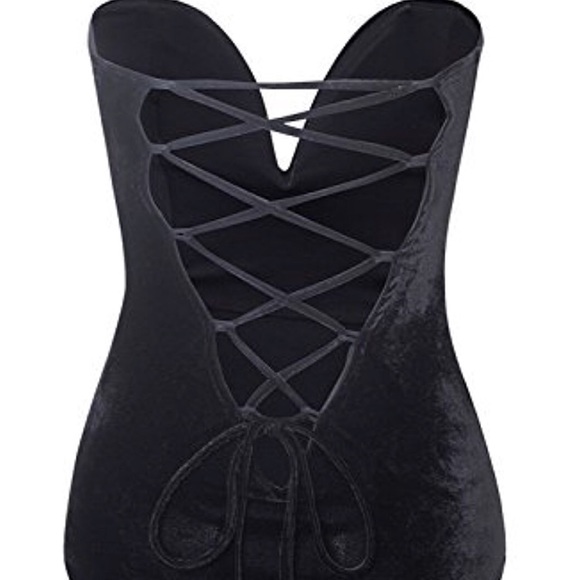 💋Kemba Black Velvet Bandeau Lace back bodysuit💋 - Picture 3 of 4